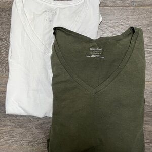 Bundle Maternity V-Neck Short Sleeve Tees - Olive and White